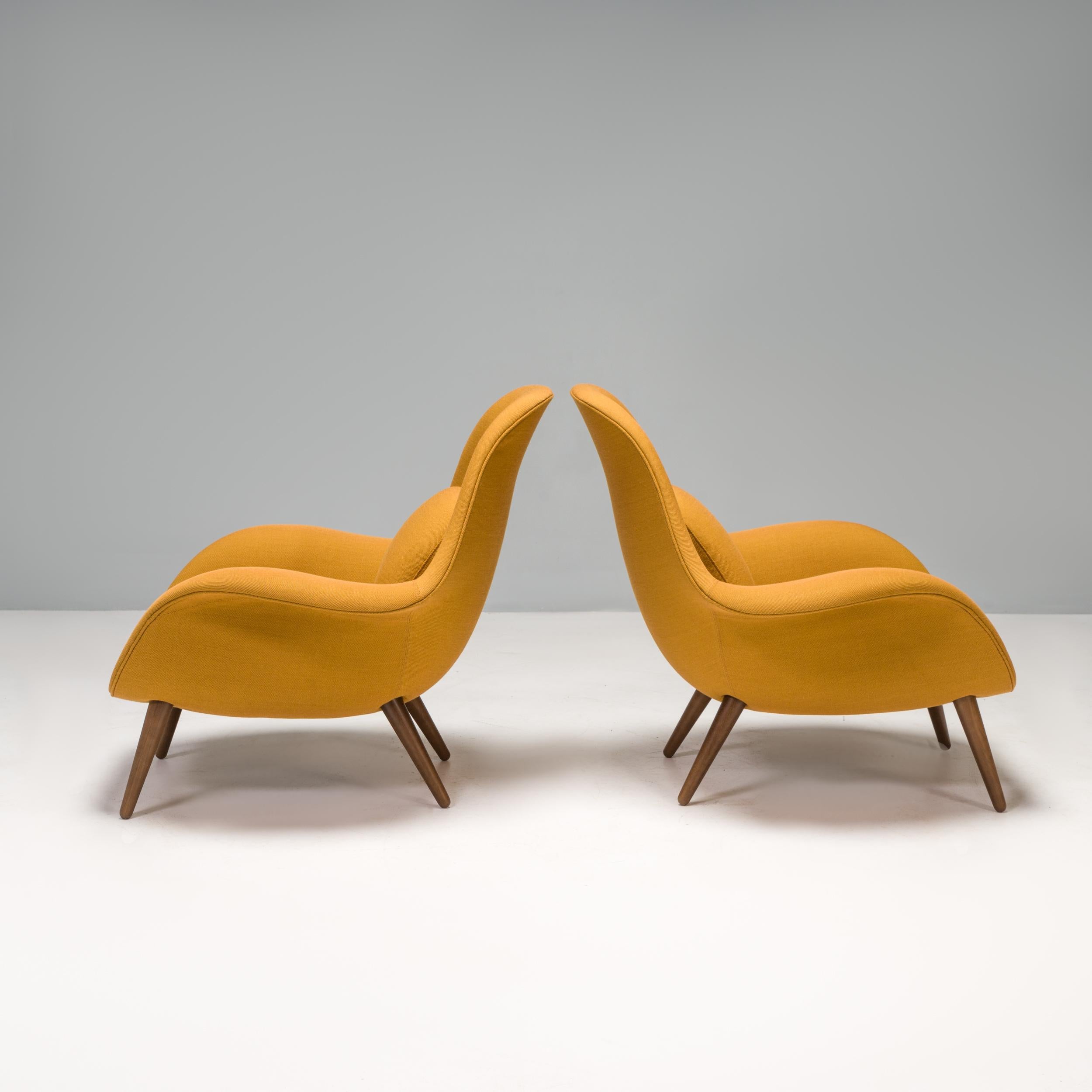 Scandinavian Modern Fredericia by Space Copenhagen Mustard Yellow Swoon Lounge Armchairs, Set of 2