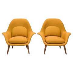 Fredericia by Space Copenhagen Mustard Yellow Swoon Lounge Armchairs, Set of 2