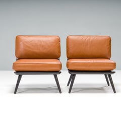 Fredericia by Space Copenhagen Tan Leather Spine Lounge Armchairs, Set of 2