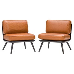 Fredericia by Space Copenhagen Tan Leather Spine Lounge Armchairs, Set of 2