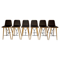 Fredericia “Spine” Counter Bar Stools - Set of 6 - In Brown Leather
