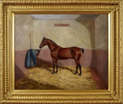Late 19th Century oil painting of a horse in a stable