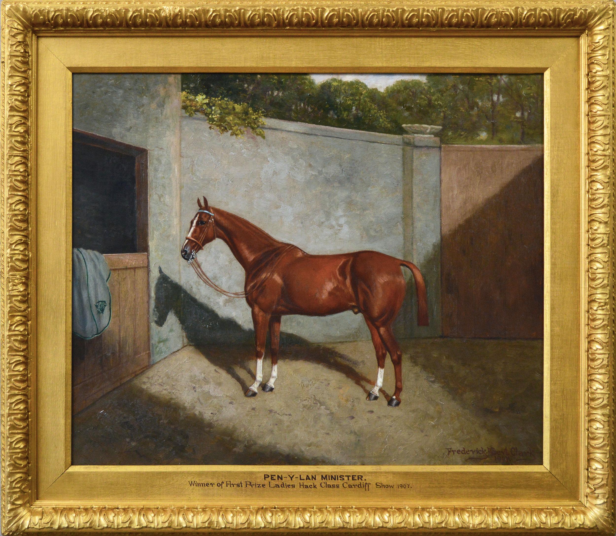 Frederick Albert Clark Animal Painting - Sporting horse portrait oil painting of a chestnut hackney gelding