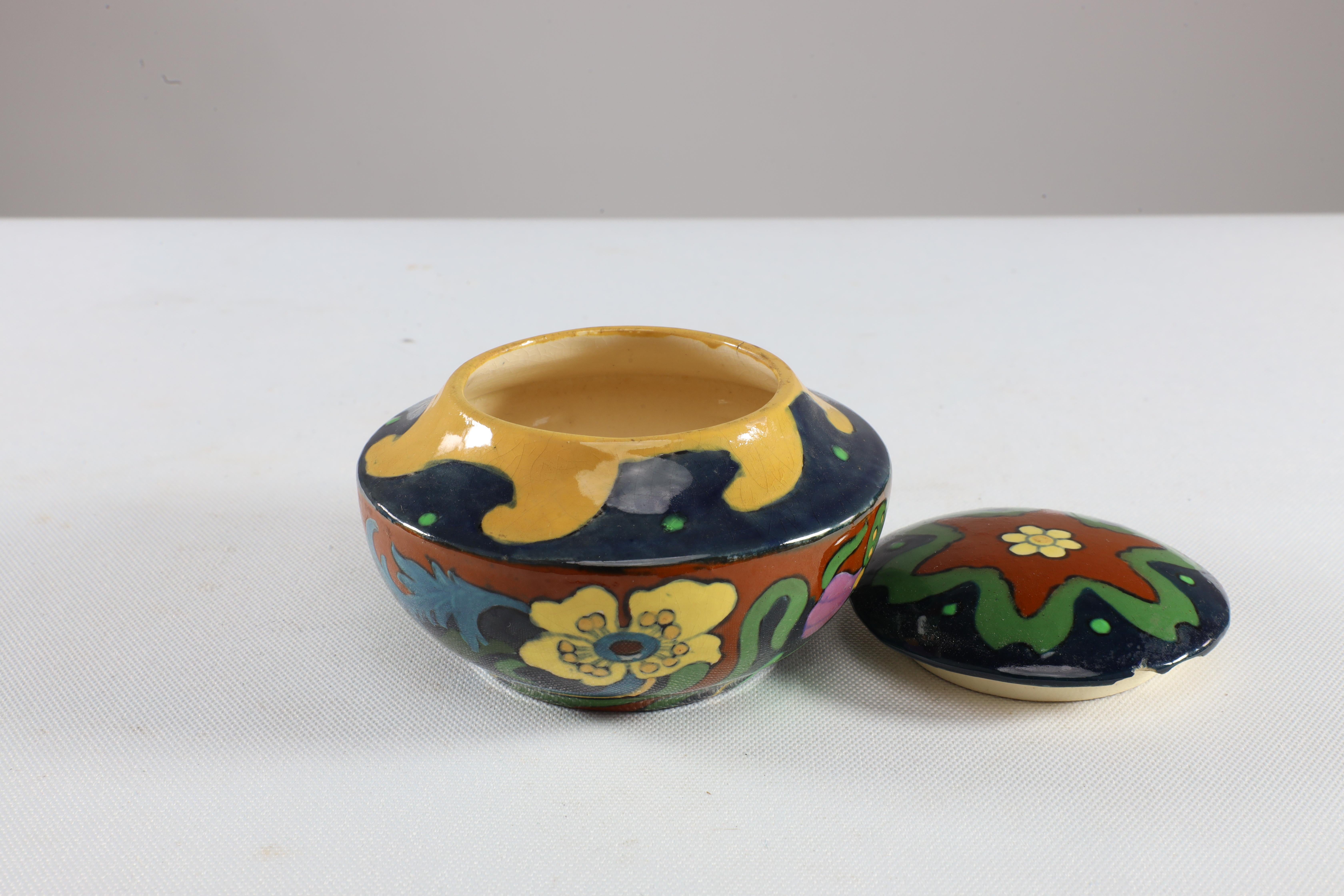 English Frederick Alfred Rhead for Foley Art Pottery. A set of two pottery tray and pot For Sale