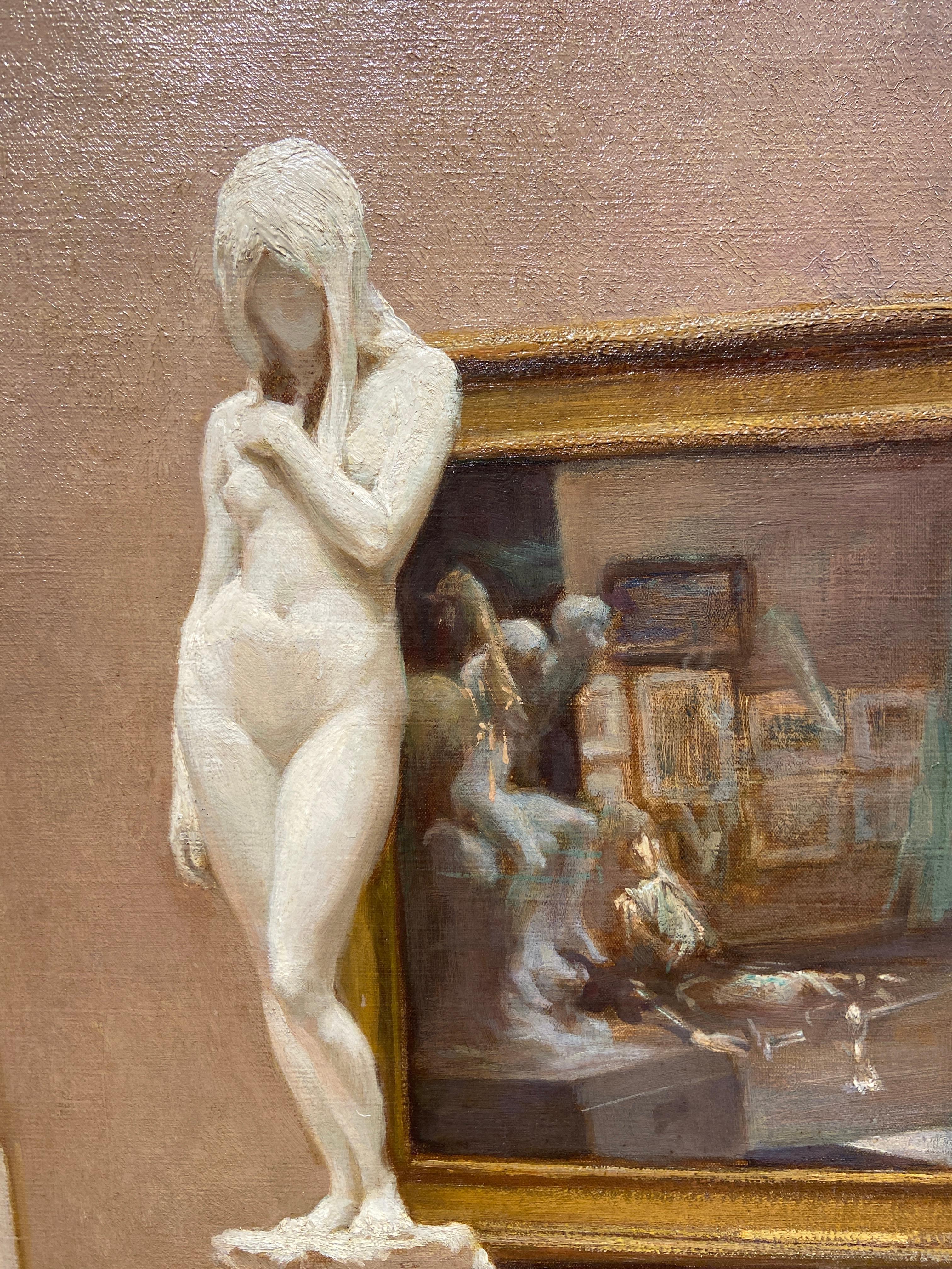 Alla galleria, dipinto a olio dei primi del Novecento, interno firmato - Painting Moderno di Frederick Appleyard