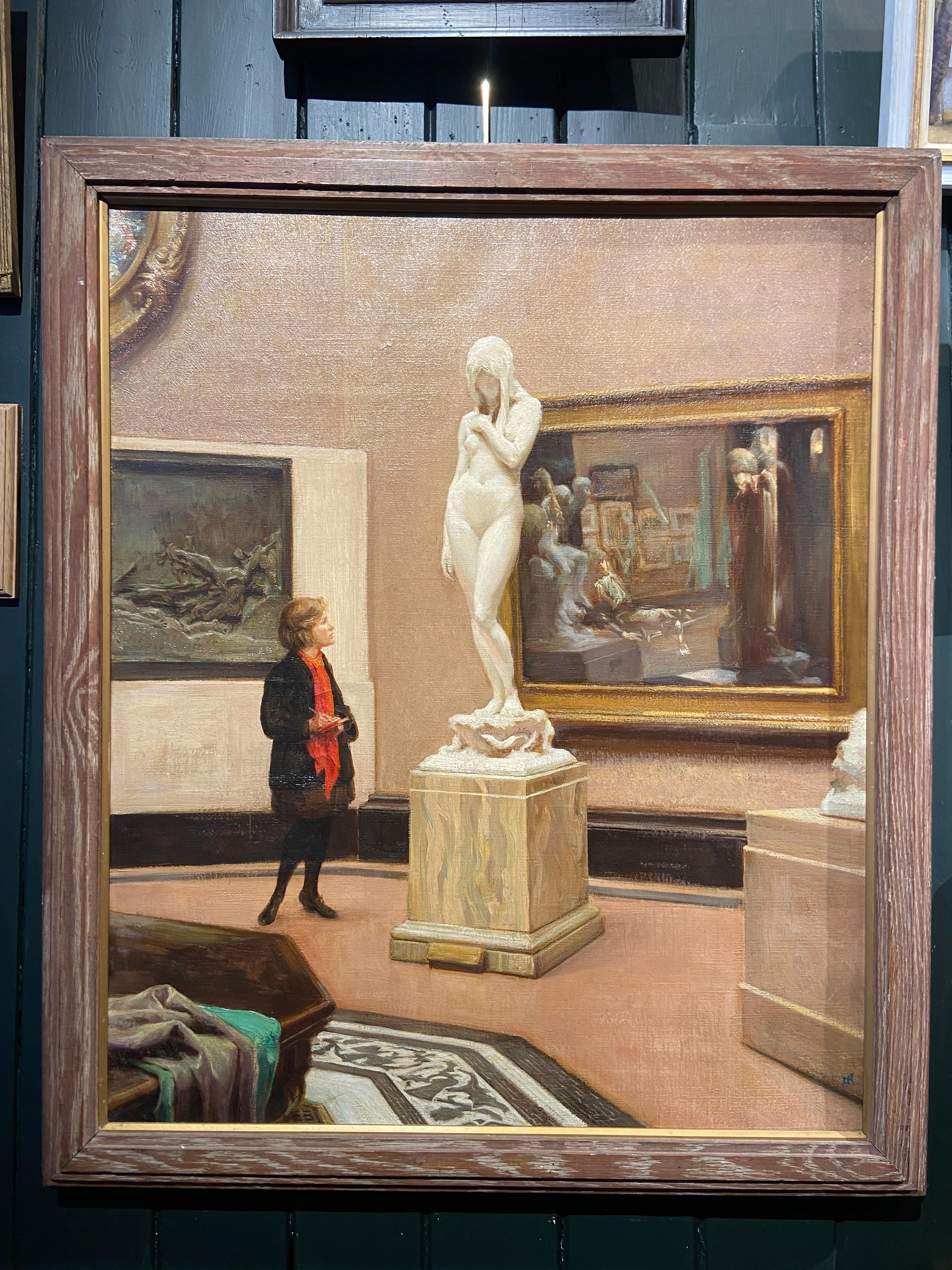Alla galleria, dipinto a olio dei primi del Novecento, interno firmato 1