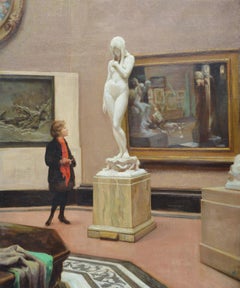 Alla galleria, dipinto a olio dei primi del Novecento, interno firmato