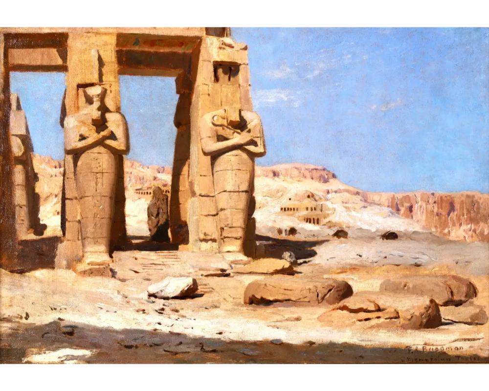 Colossi de Memnon, gypte Rare peinture de paysage orientaliste de F.A. Bridgman - Painting de Frederick Arthur Bridgman