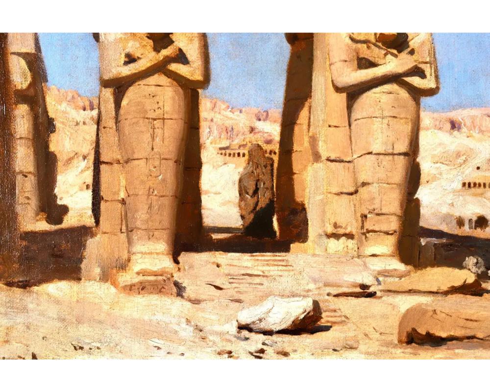 Colossi de Memnon, gypte Rare peinture de paysage orientaliste de F.A. Bridgman - Marron Landscape Painting par Frederick Arthur Bridgman