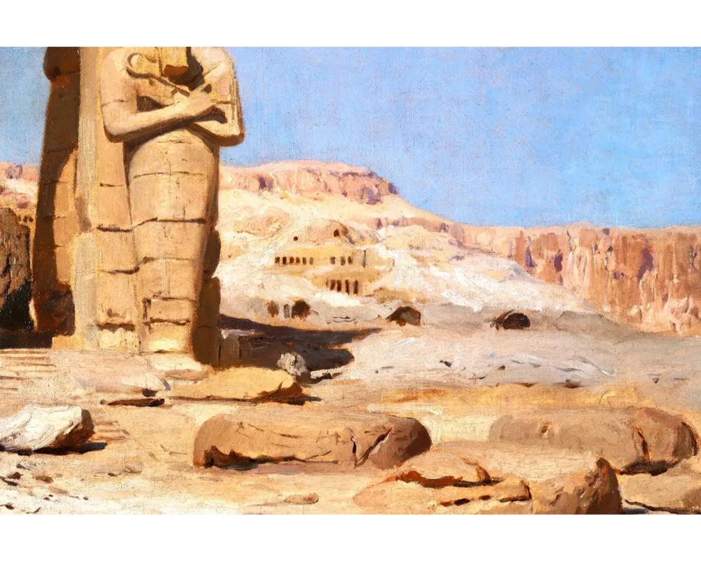 Colossi de Memnon, gypte Rare peinture de paysage orientaliste de F.A. Bridgman en vente 1