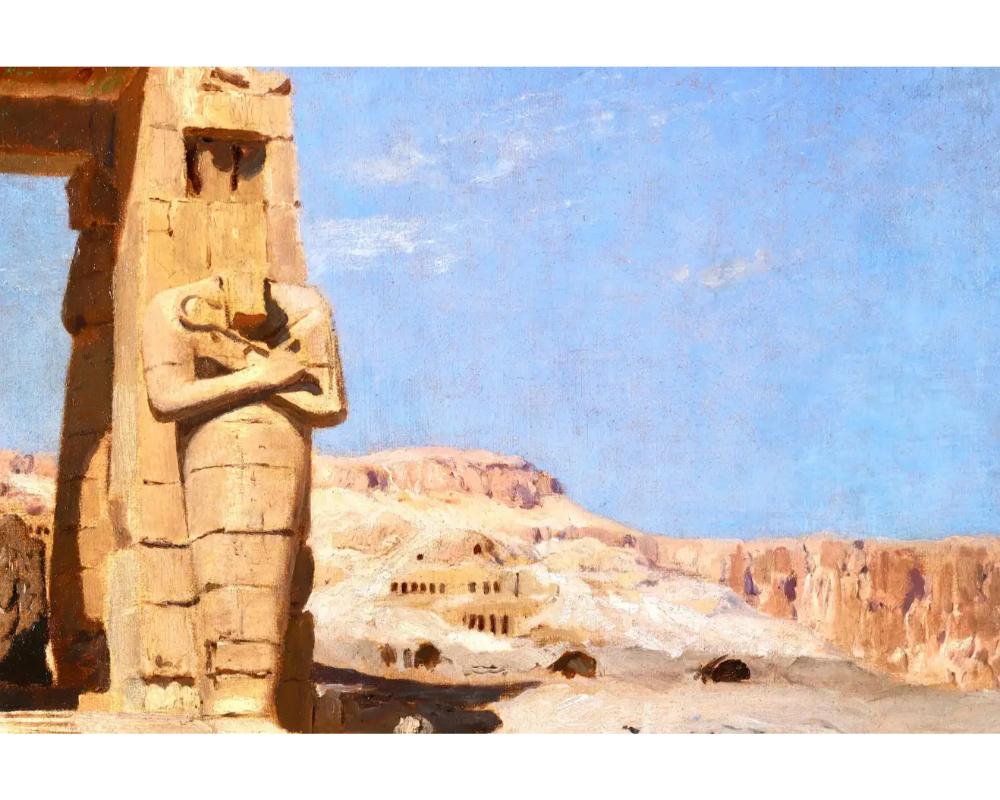 Colossi de Memnon, gypte Rare peinture de paysage orientaliste de F.A. Bridgman en vente 2