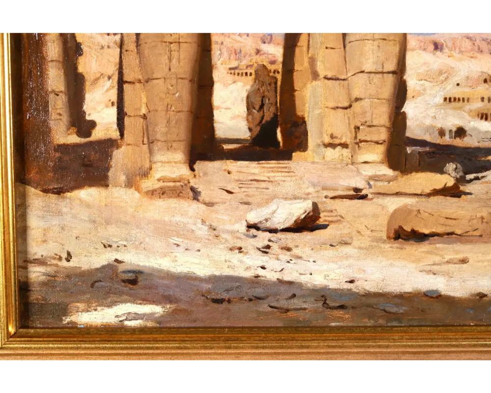 Colossi de Memnon, gypte Rare peinture de paysage orientaliste de F.A. Bridgman en vente 5