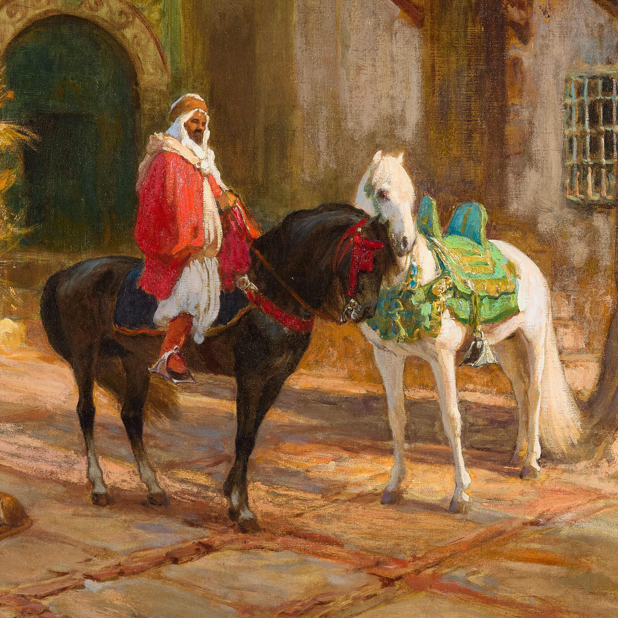 Großes amerikanisches orientalisches Ölgemälde eines Hofes von F. A. Bridgman, Ölgemälde (Braun), Figurative Painting, von Frederick Arthur Bridgman