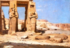 Antique Colossi of Memnon, Egypt - Orientalist Landscape Oil - Frederick Arthur Bridgman