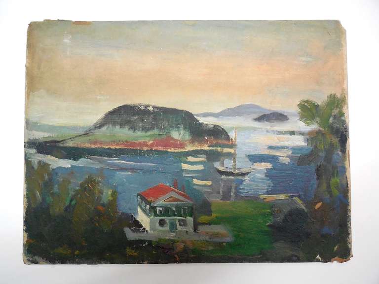 Landscape Painting Frederick B. Serger - Boat House on the Lake - Maison de bateaux