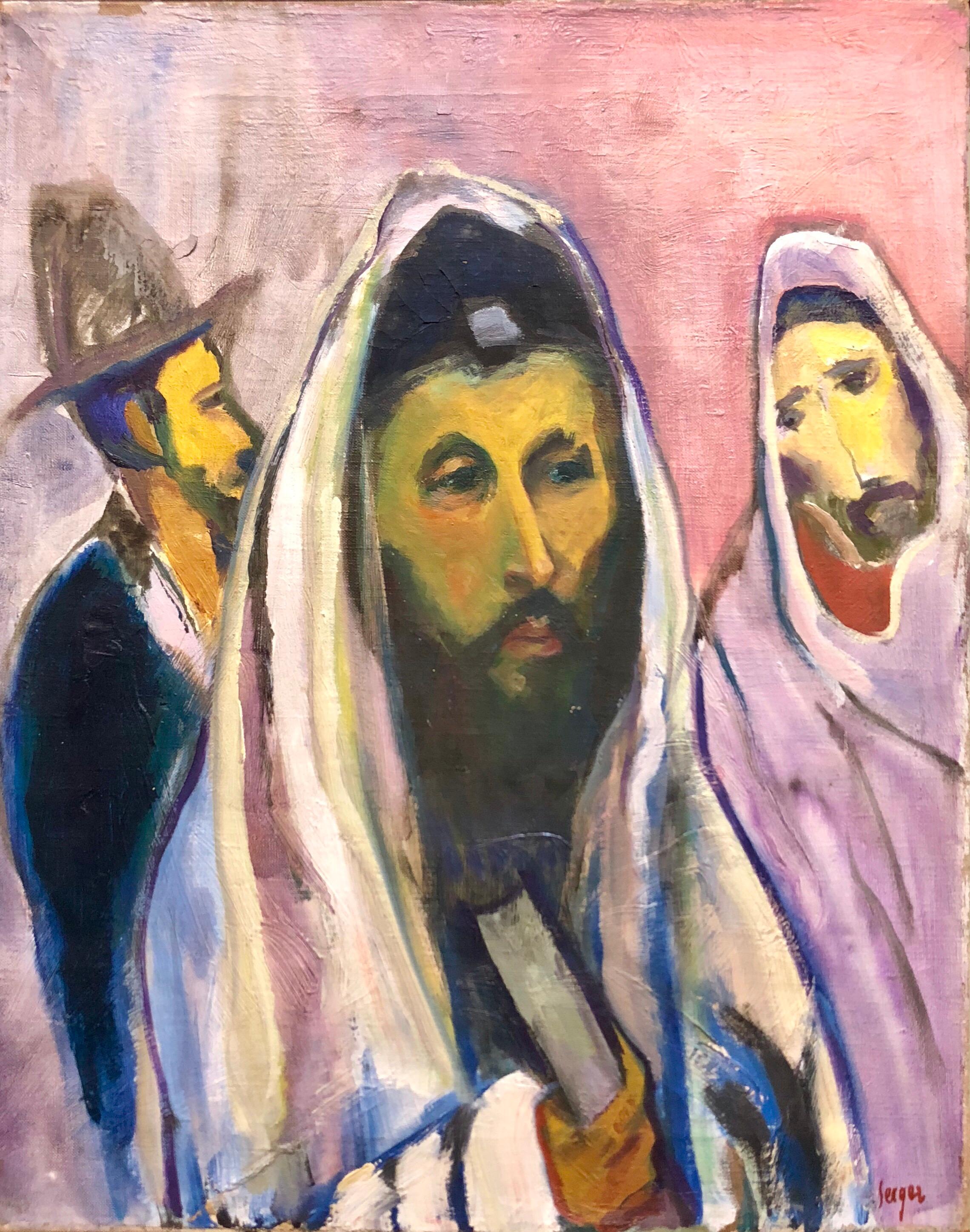 Peinture à l'huile judaïque polonaise, Lapin en prière - Painting de Frederick B. Serger