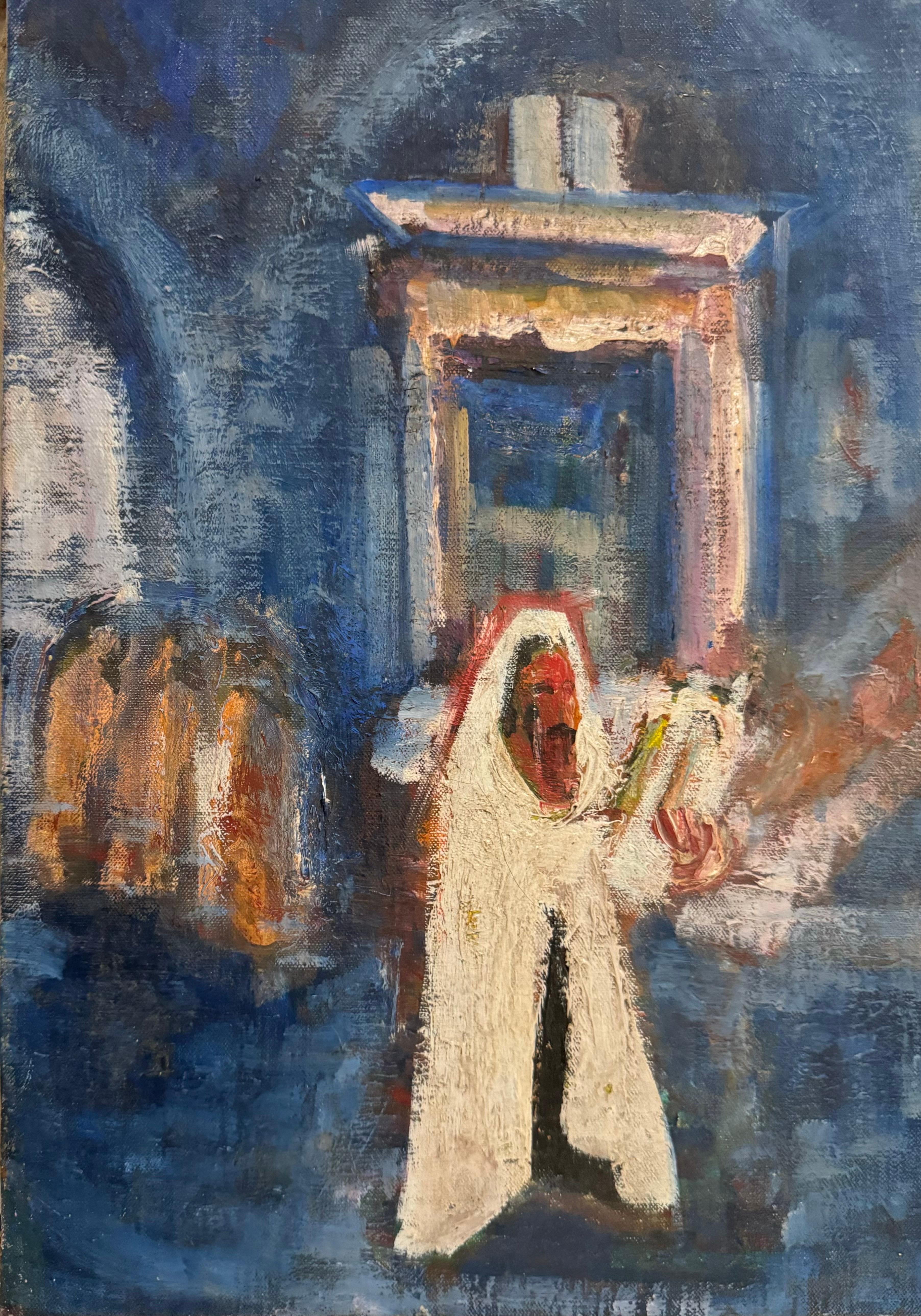Polnisch Französisch Fauvist Judaica Ölgemälde Rabbi in Synagoge Frederick Serger – Painting von Frederick B. Serger