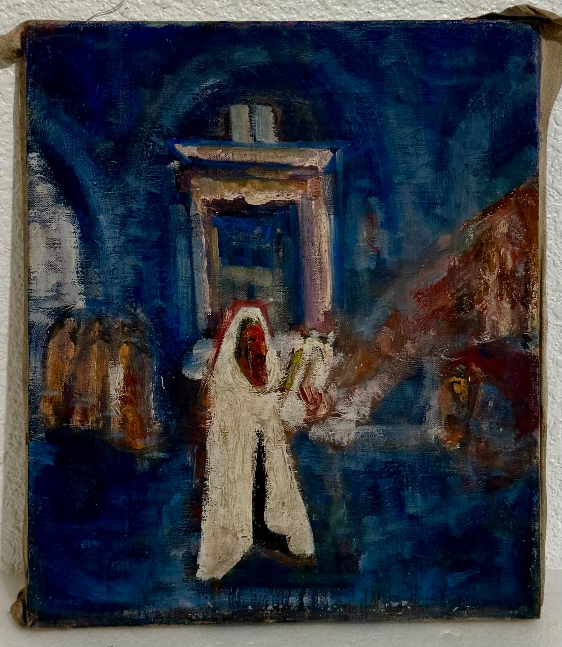 Polnisch Französisch Fauvist Judaica Ölgemälde Rabbi in Synagoge Frederick Serger (Fauvismus), Painting, von Frederick B. Serger