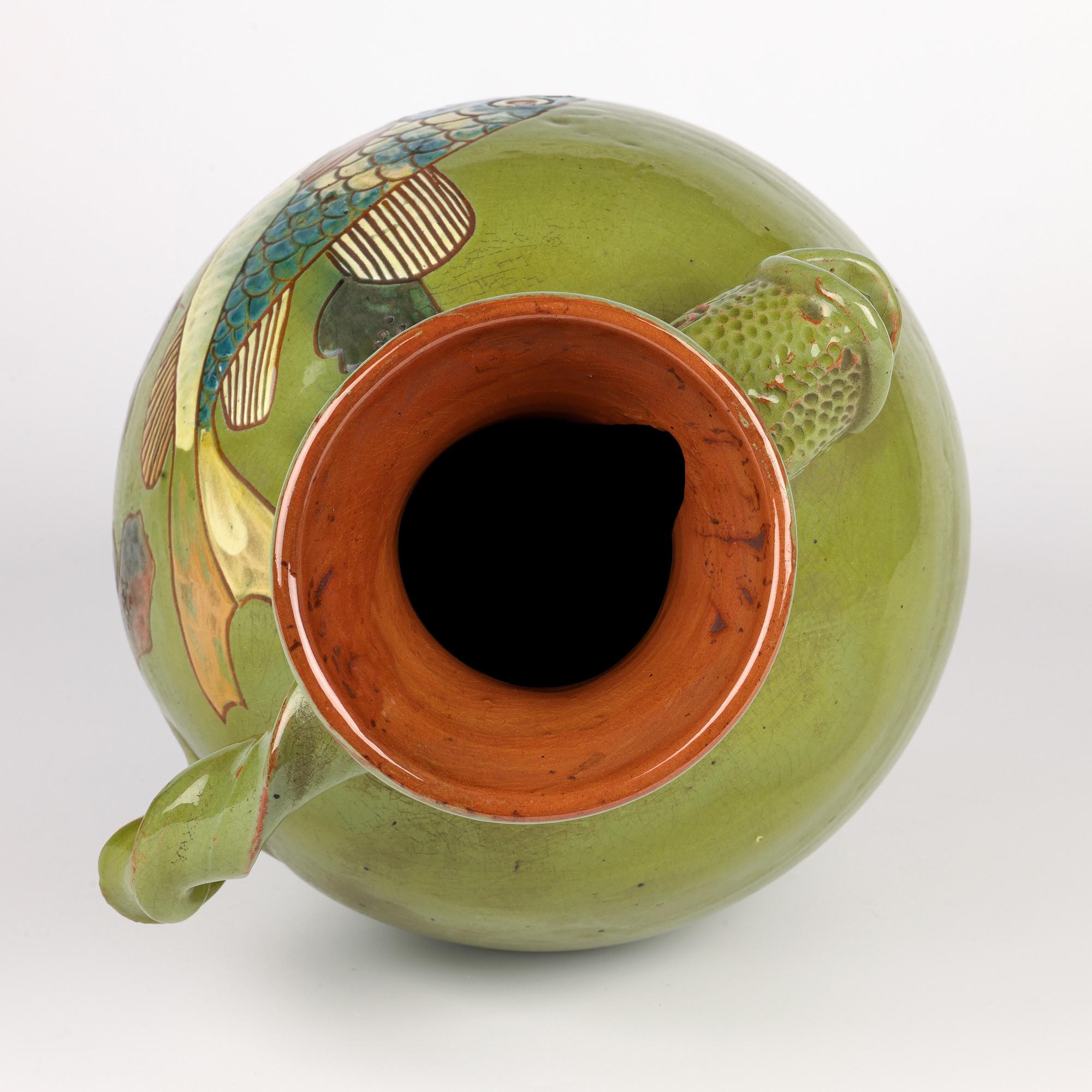 Pichet à poisson en poterie d'art Frederick Braddon pour Charles Brannam 1896 en vente 1