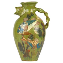 Frederick Braddon for Charles Brannam Art Pottery Fish Spout Jug 1896