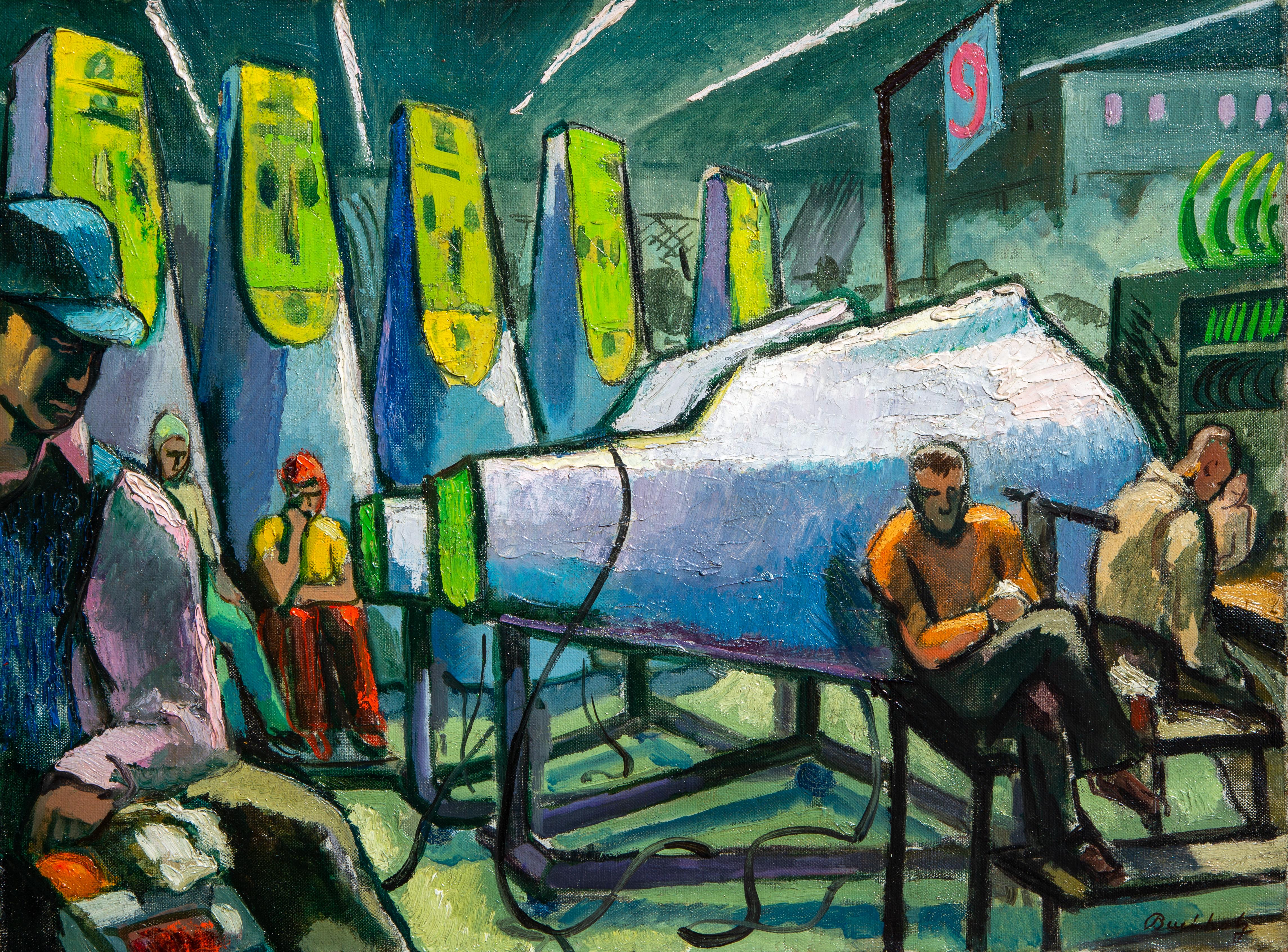 WWII Aircraft Factory Workers Industrial 20th Century American Scene WPA Modern