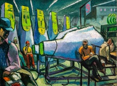 WWII Aircraft Factory Workers Industrial 20th Century American Scene WPA Modern