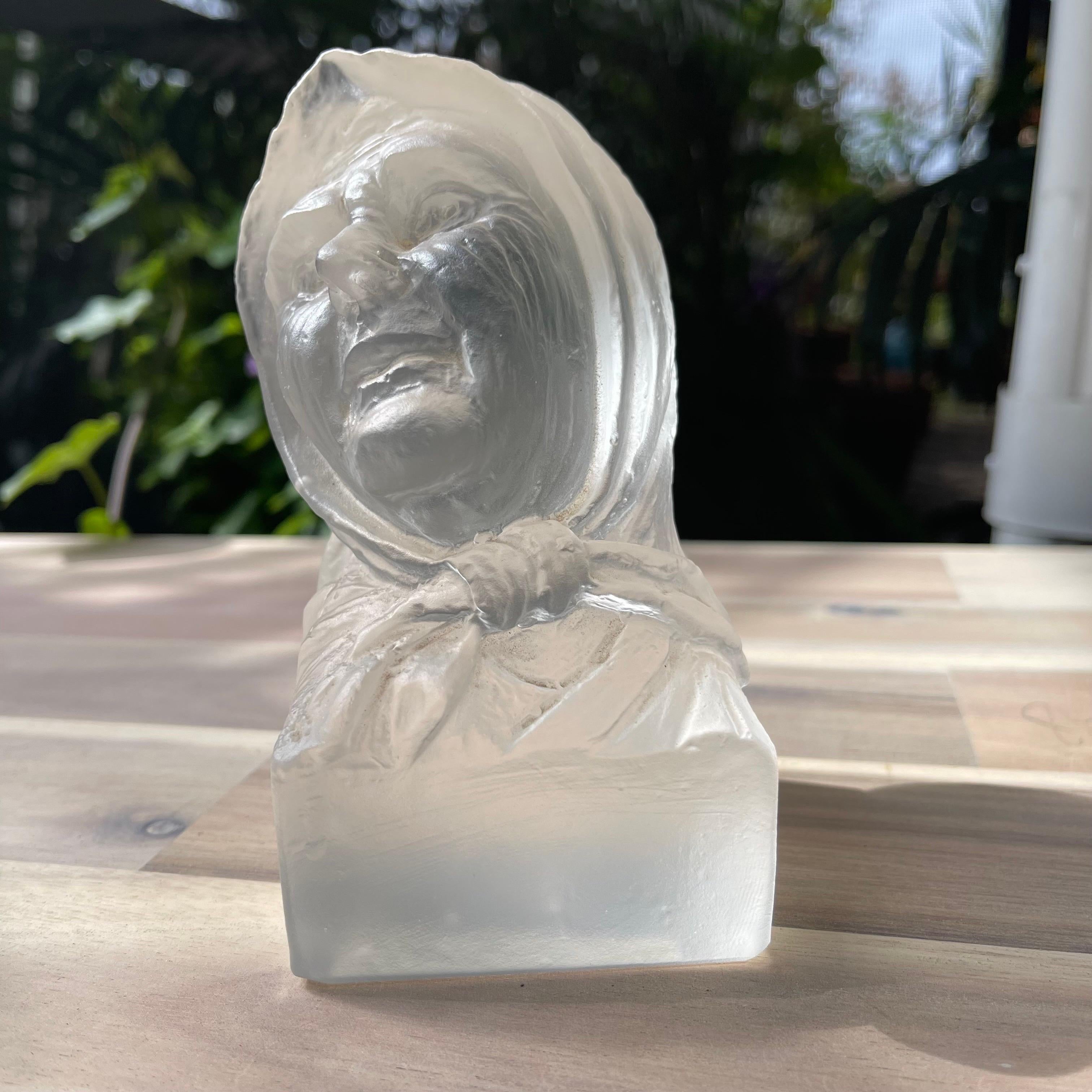 Frederick Carder Cire Perdue Glass Bust Sculpture, Signed & Dated 1938 For Sale 1