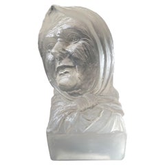 Sculpture de buste en verre perdu de Frederick Carder, signée et datée de 1938