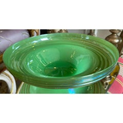 Frederick Carder for Steuben Jade Green Threaded Glass Centerpiece Bowl, 1930s