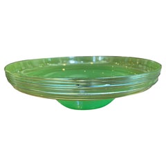 Vintage Frederick Carder for Steuben Jade Green Threaded Glass Centerpiece Bowl, 1930s