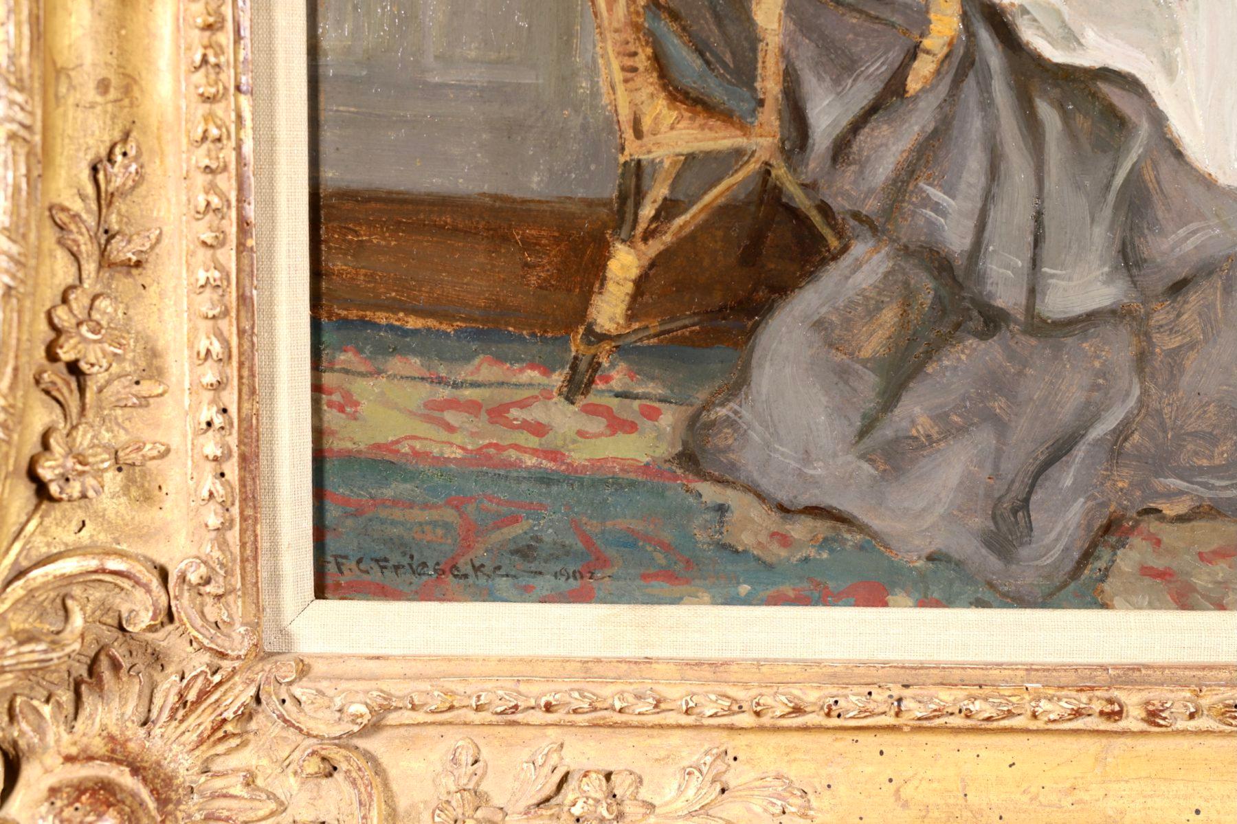 Medora Clark Sewing - Impressionist Oil, Figure in Interior - Frederick Frieseke 2