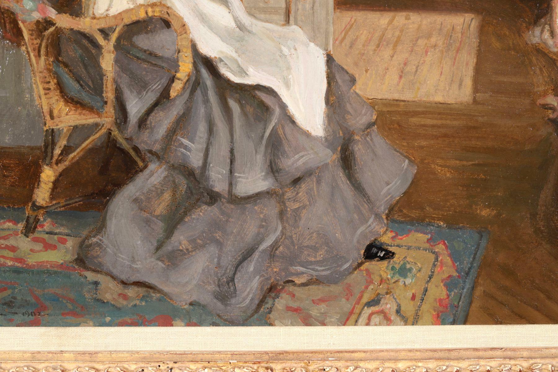 Medora Clark Sewing - Impressionist Oil, Figure in Interior - Frederick Frieseke 3