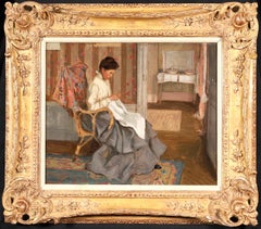 Medora Clark Sewing - Impressionist Oil, Figure in Interior - Frederick Frieseke