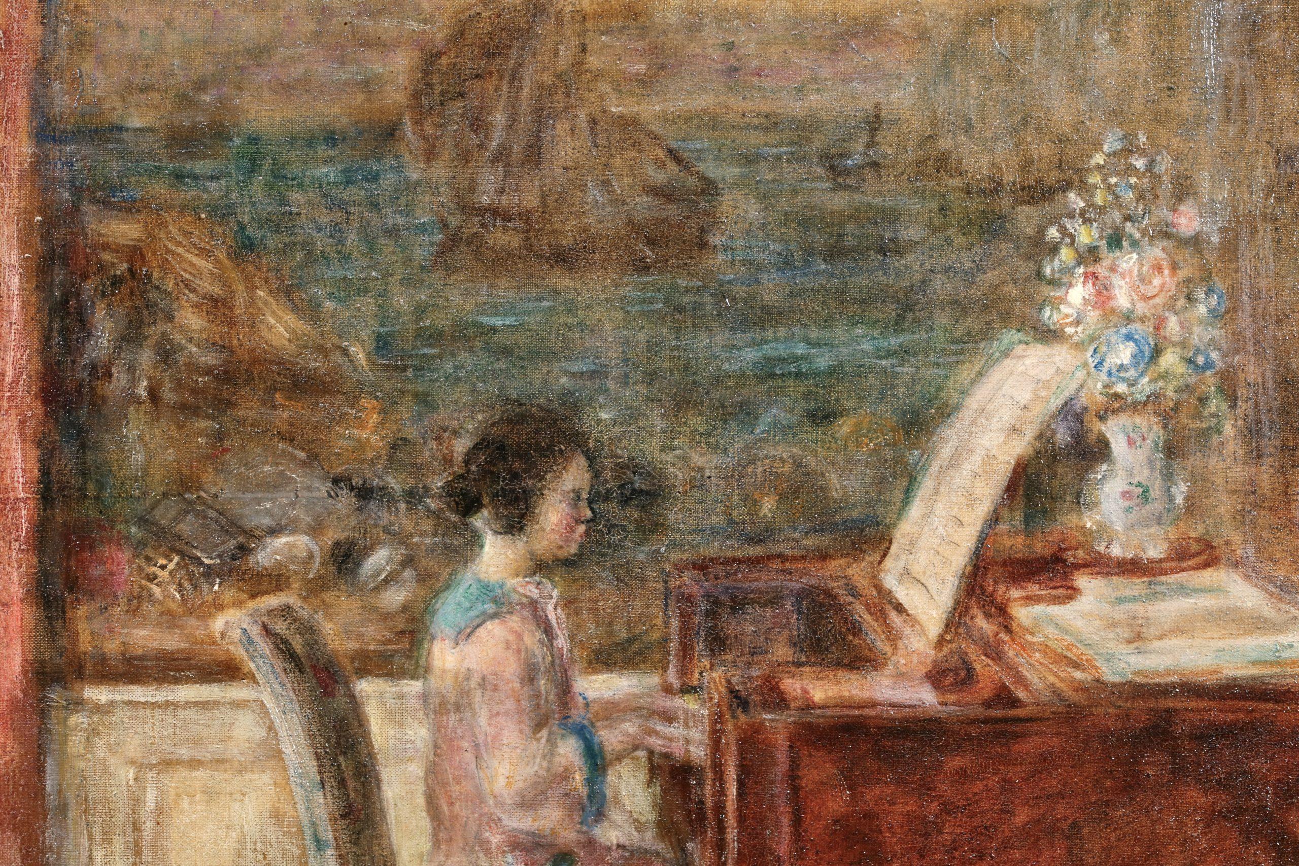 The Piano Recital - Impressionistisches figuratives Interieur-Ölgemälde von Frederick Frieseke – Painting von Frederick Carl Frieseke