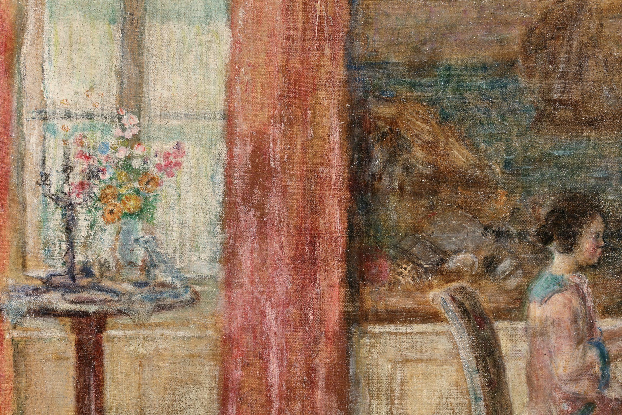 The Piano Recital - Impressionistisches figuratives Interieur-Ölgemälde von Frederick Frieseke (Amerikanischer Impressionismus), Painting, von Frederick Carl Frieseke