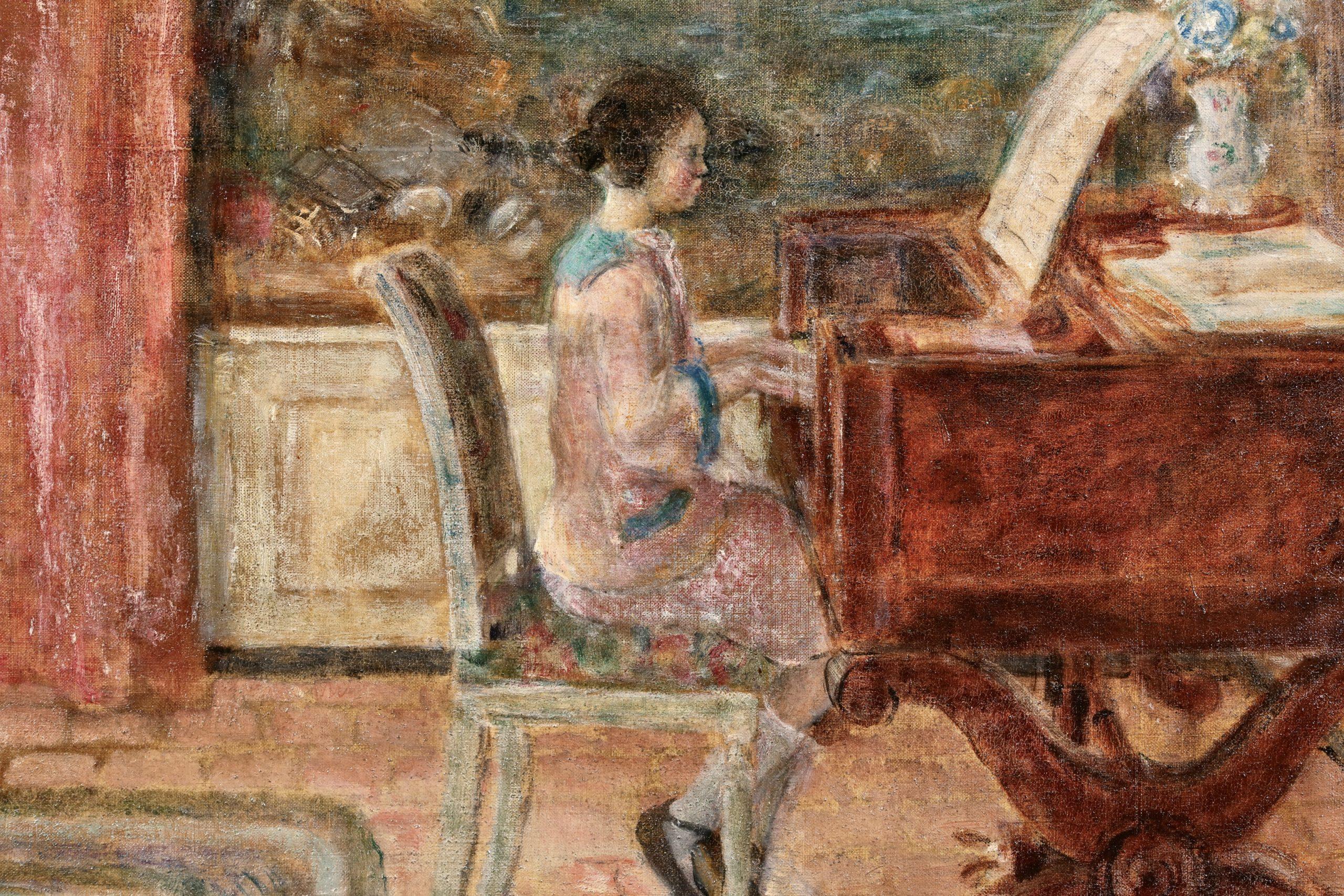The Piano Recital - Impressionistisches figuratives Interieur-Ölgemälde von Frederick Frieseke im Angebot 3