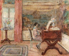 El recital de piano - Óleo figurativo impresionista de interior de Frederick Frieseke