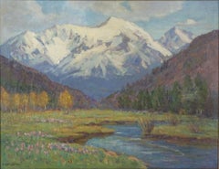 Paesaggio dipinto a olio originale dei primi del Novecento -- Prato alpino dell'Alta Sierra
