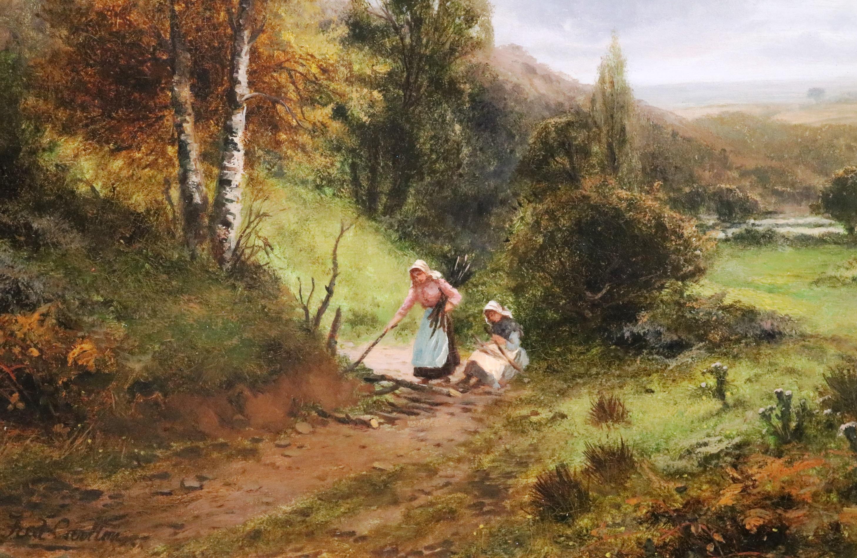 Faggot Gatherers, Surrey - 19th Century English Landscape Oil Painting 1