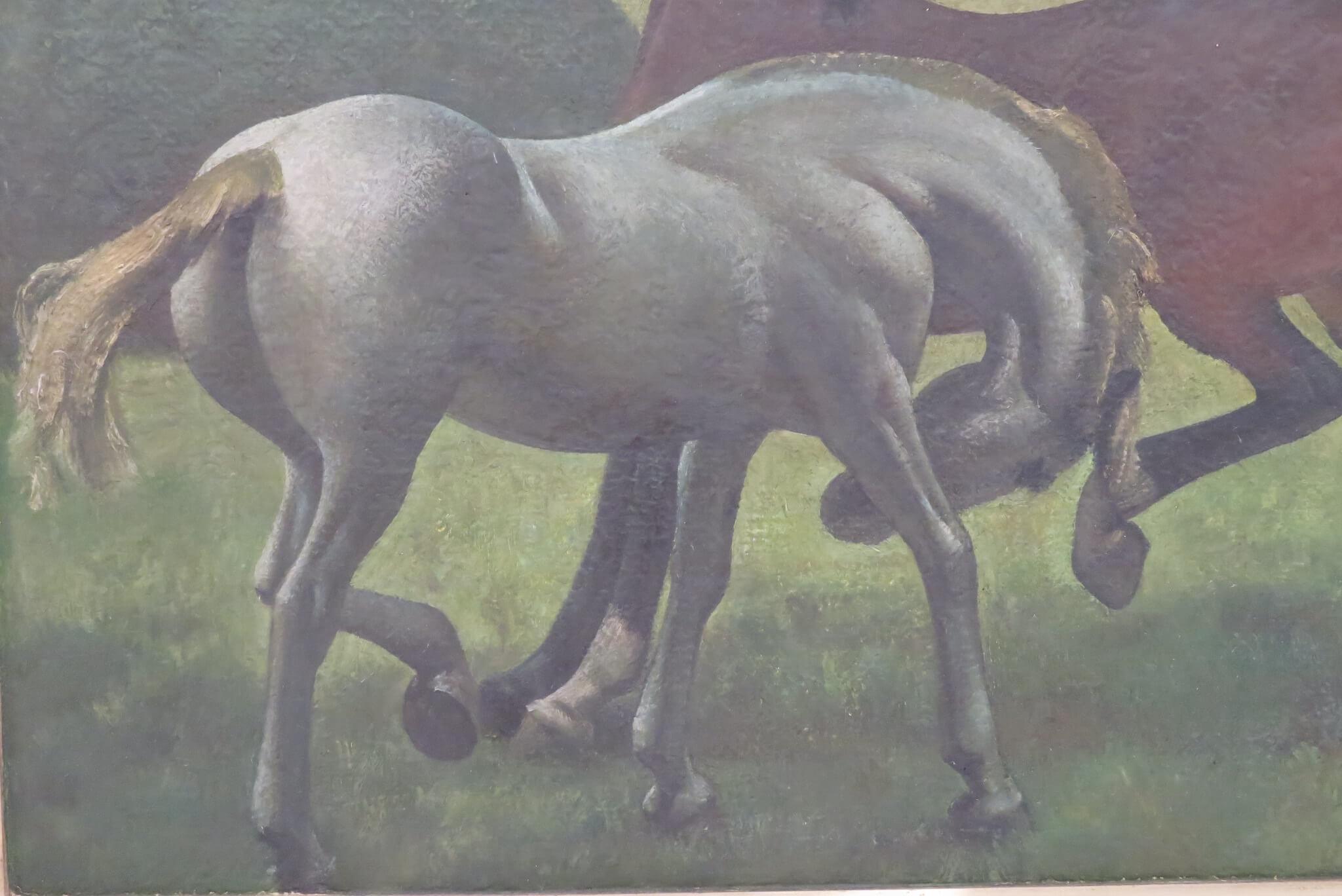 Stilisierte Mid-Century- Original-OIL PAINTING Horses In A Field (1887-1970)  (Post-Impressionismus), Painting, von Frederick Charles Herrick
