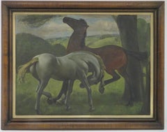 Stilisierte Mid-Century- Original-OIL PAINTING Horses In A Field (1887-1970)