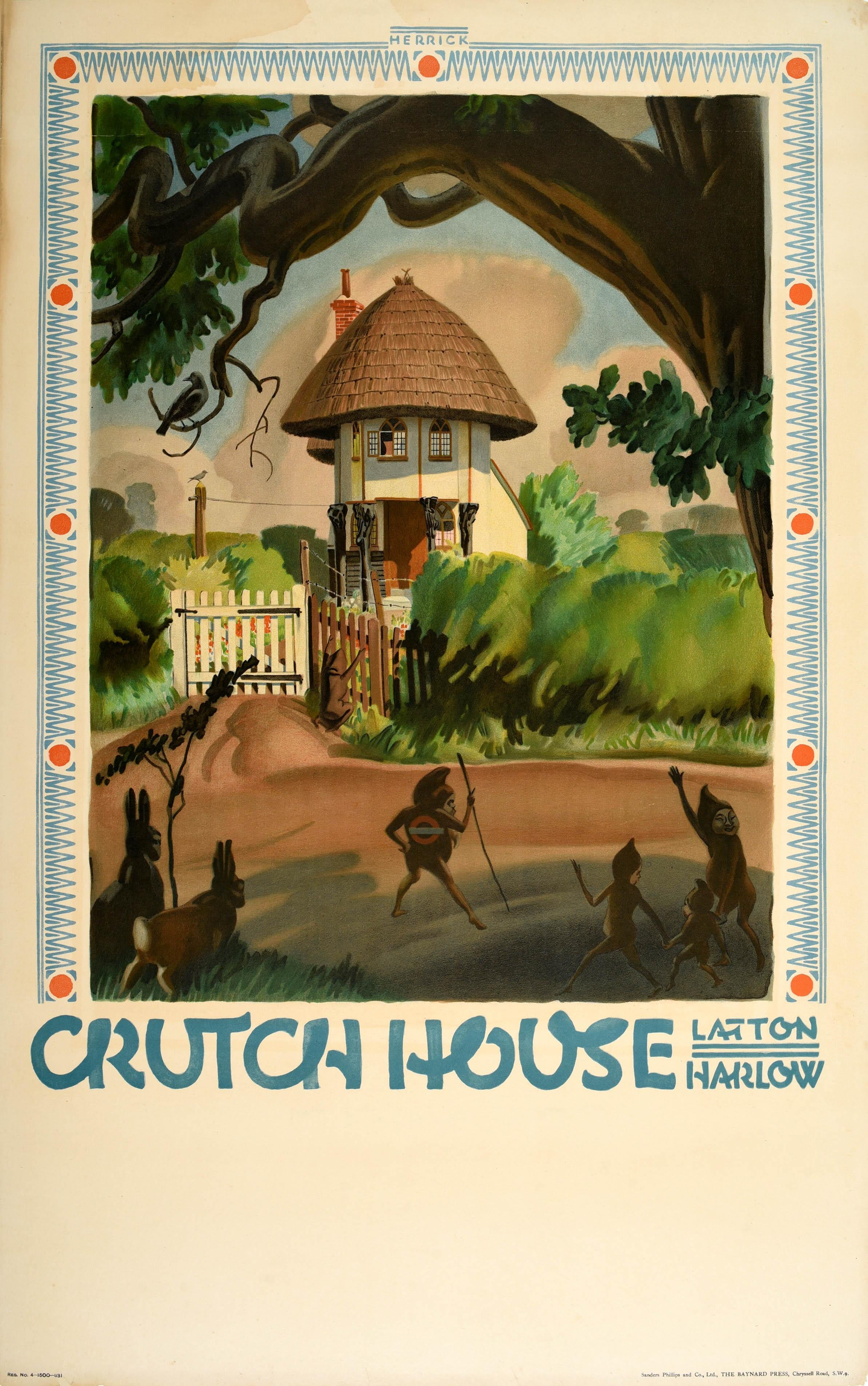 Frederick Charles Herrick Print - Original Vintage London Transport Travel Poster Crutch House Latton Harlow Pixie