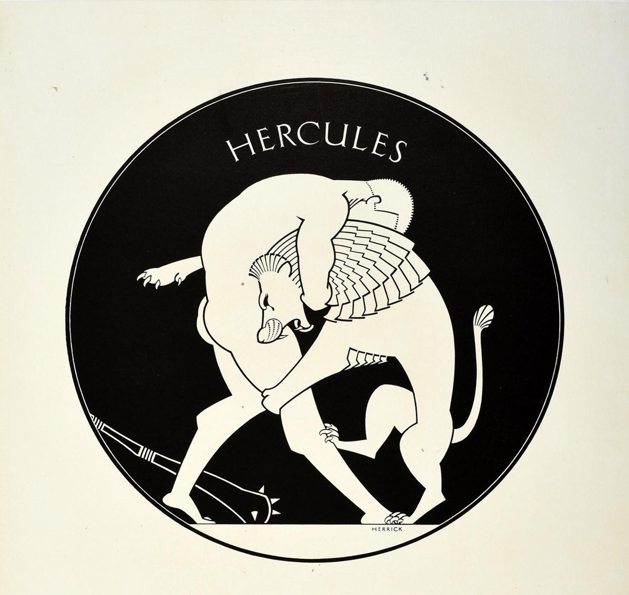 Poster originale d'epoca della metropolitana di Londra Ercole Leone di Nemea Mitologia greca - Print di Frederick Charles Herrick
