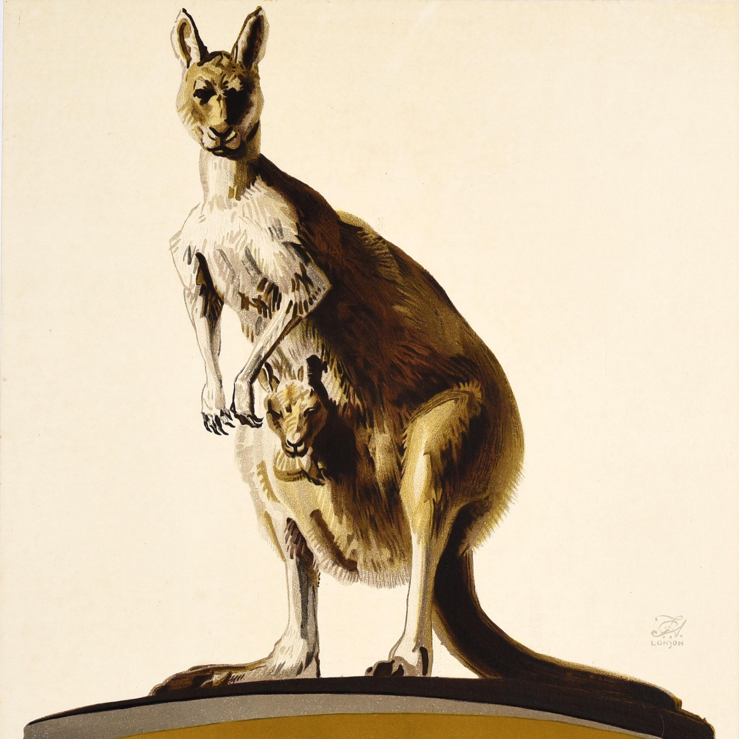 Poster d'epoca originale EMB Australian Sultanas Empire Marketing Board Kangaroo - Print Bianco di Frederick Charles Herrick