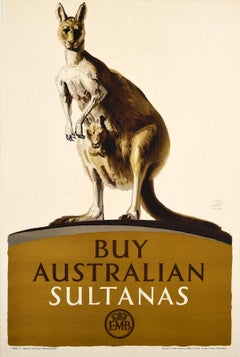 Original Vintage Poster EMB Australian Sultanas Empire Marketing Board Kangaroo