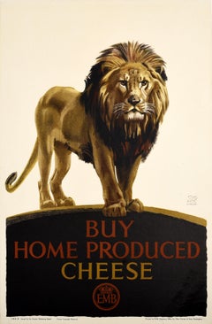 Original Vintage Poster EMB Home Produced Cheese Empire Marketing Board Lion