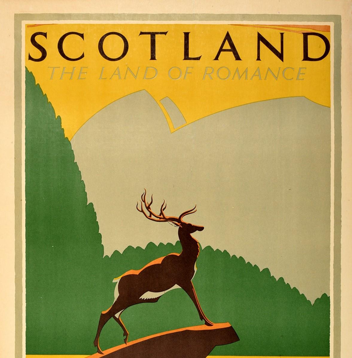 Original Vintage Travel Poster Scotland The Land Of Romance Anchor Line Shipping - Print by Frederick Charles Herrick