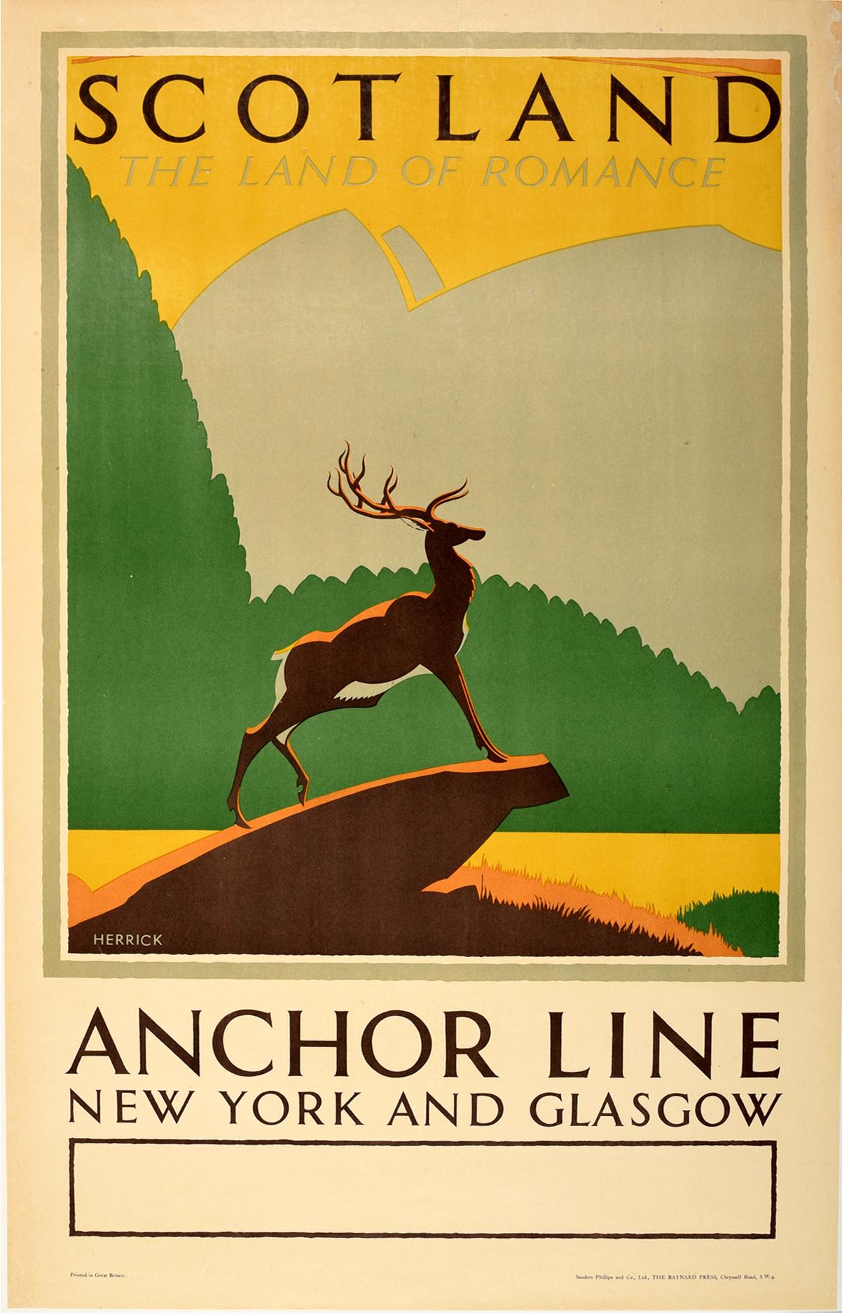 Frederick Charles Herrick Print - Original Vintage Travel Poster Scotland The Land Of Romance Anchor Line Shipping