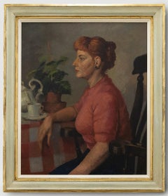 Frederick Charles Thomas Bagust (1901-1985)- Mid Century Oil, Tea Time Portrait
