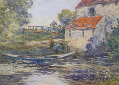 Impresionist style landscape titled, "French River Backyard"